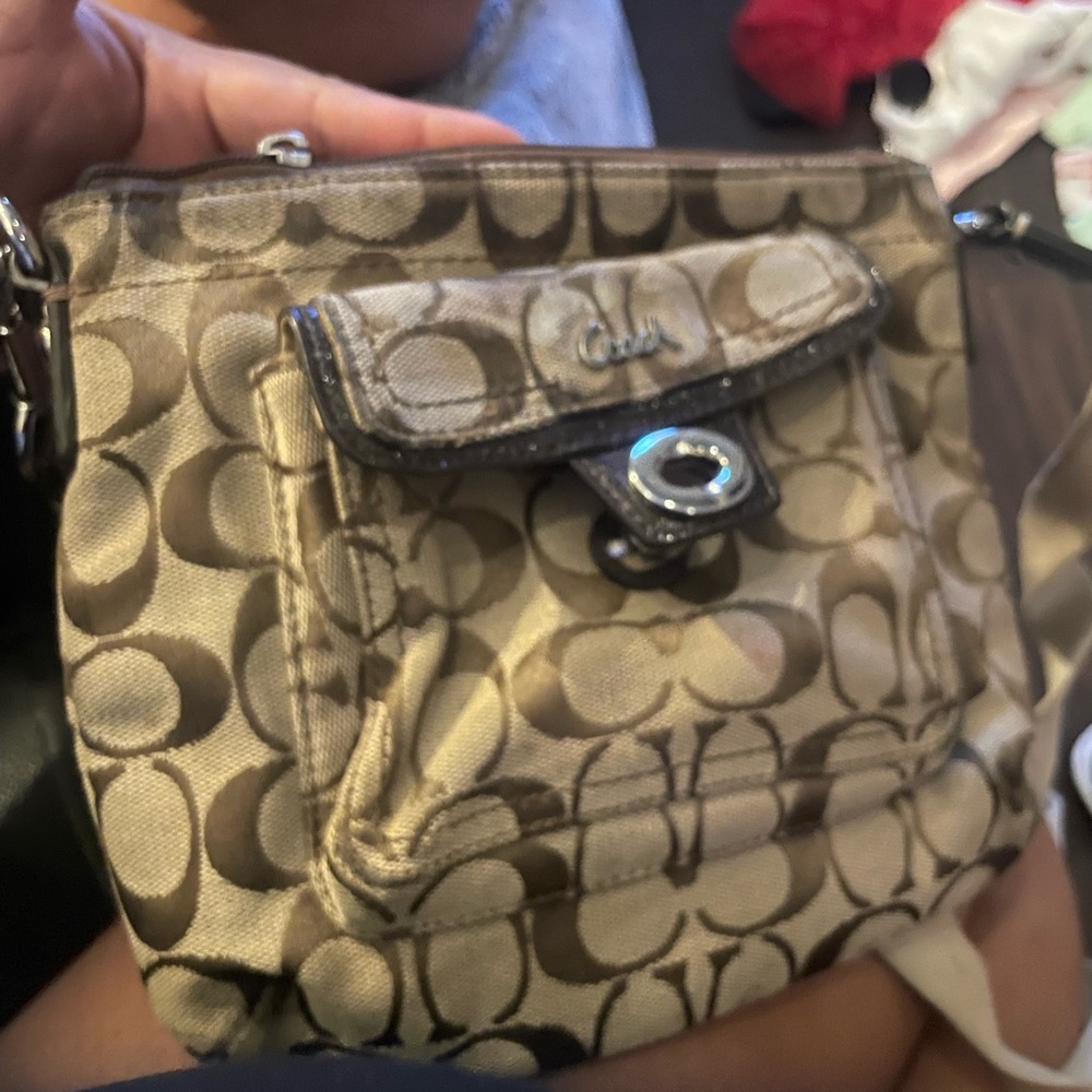 Coach Beige and Brown Signature Crossbody Bag